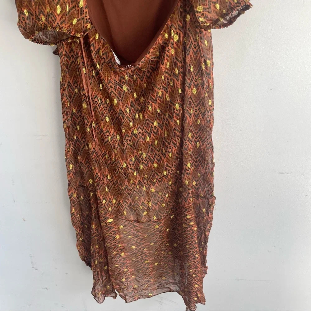 New! Ollari x free people Elana metallic chiffon lace up dress 33261 - Picture 11 of 15